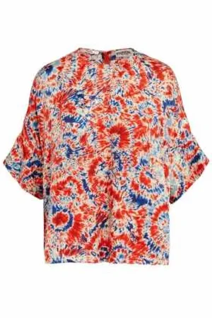 Essentiel Antwerp Bluser & Skjorter, Dame, Flerfarvet, XS, Uld, Orange top med blå blomster