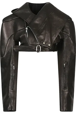 Rick Owens Jakke, Dame, Sort, ONE SIZE, Læder, Hættet Sort Jakke med Lynlås