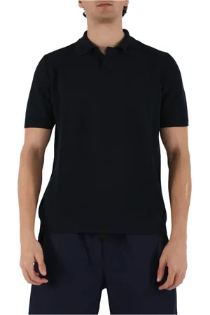 Roberto Collina Top, Herre, Blå, L, Bomuld, Bomuld V-hals Polo Skjorte