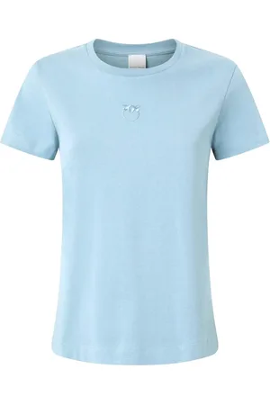 Pinko Top, Dame, Blå, S, Elegant Blå Jersey Logo T-shirt