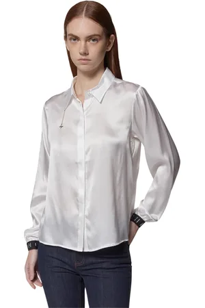 John Richmond Bluser & Skjorter, Dame, Hvid, XL, Satin, Hvid satin skjorte med dekorerede manchetter