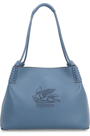 Etro Taske, Dame, Blå, ONE SIZE, Læder, Læder Tote med Metal Lukning