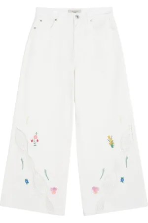 Max Mara Jeans, Dame, Hvid, S, Bomuld, Hvid Blomstret Bred Ben Jeans
