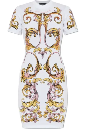 VERSACE Kjole, Dame, Hvid, 2XS, Bomuld, Kjole med Barocco-print