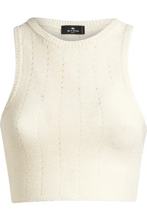 Etro Top, Dame, , S, Bomuld, Ivory Strikket Crop Top Åben Mønster