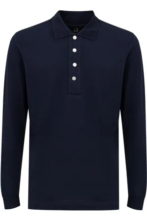 Dunhill Top, Herre, Blå, M, Cashmere, Blå Cashmere Langærmet Polo