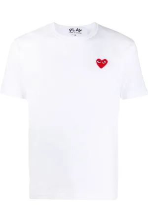 Comme des Garçons Top, Herre, Hvid, XL, Bomuld, Hvid Logo Broderet T-shirt