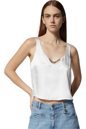 John Richmond Top, Dame, Hvid, S, Satin, Top i hvid satin med V-udskæring og smykke detalje