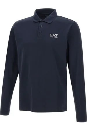 EA7 Top, Herre, Blå, 2XL, Bomuld, Blå Polo Skjorte med Logo Print