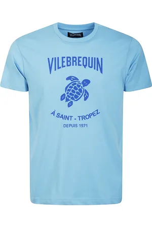 Vilebrequin Top, Herre, Blå, S, Bomuld, Bomuld Rund Hals T-Shirt med Print