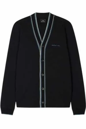 Paul Smith Strik, Herre, Blå, XL, Bomuld, Sort Cardigan med Blå Piping