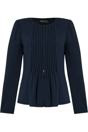 Emporio Armani Jakke, Dame, Blå, M, Uld, Marineblå Plisseret Jakke