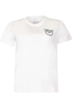 Pinko Top, Dame, Hvid, S, Bomuld, Love Birds Logo Bomuld T-shirt