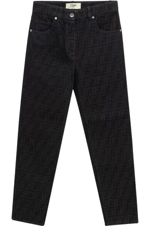 Fendi Jeans, Dame, Sort, 2XS, Bomuld, Sort Logo Jacquard Slim Fit Jeans