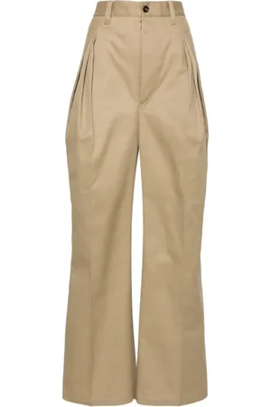 Maison Margiela Bukser, Dame, Brun, S, Bomuld, Twill Plisserede Bukser