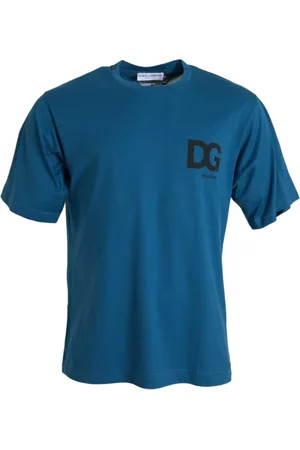 Dolce & Gabbana Top, Herre, Blå, 3XL, Bomuld, Blå Logo Rund Hals T-shirt
