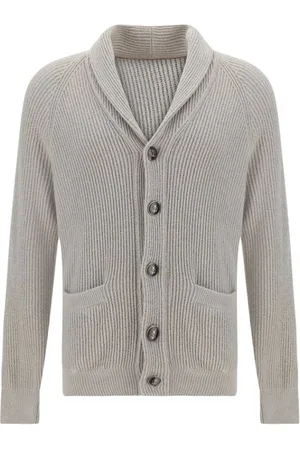 Brunello Cucinelli Strik, Herre, Grå, S, Bomuld, Ribbet Bomuld Shawl Cardigan