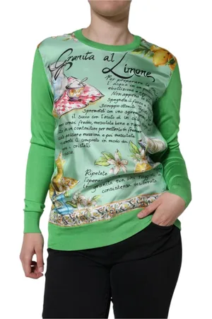 Dolce & Gabbana Top, Dame, Grøn, M, Citron Granita Silkebluse