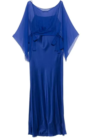 Alberta Ferretti Kjole, Dame, Blå, XL, Satin, Blå Satin Chiffon Lang Kjole