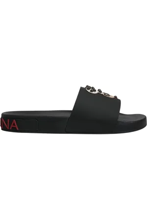 Dolce & Gabbana Sko, Herre, Sort, 41 EU, Læder, Sort Læder Slip-On Sandaler Beachwear Sko
