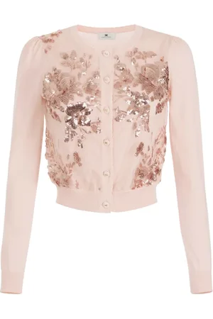 Elisabetta Franchi Strik, Dame, Lyserød, XL, Bomuld, Baby Bomuldssweater med Knapper