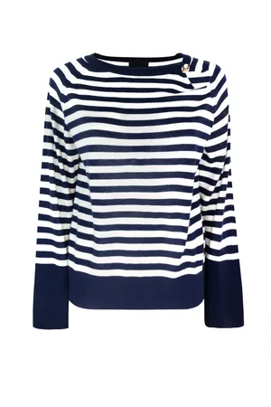 Liu Jo Strik, Dame, Blå, XS, Uld, Stribet uld-kashmir sweater