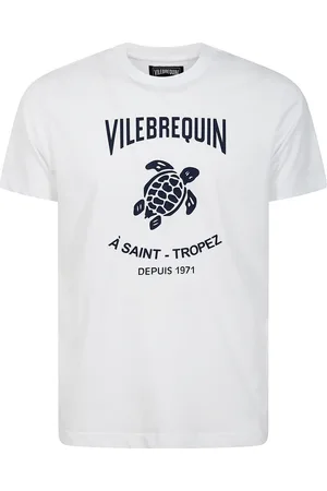 Vilebrequin Top, Herre, Hvid, XL, Bomuld, Bomuld Rund Hals T-Shirt med Print