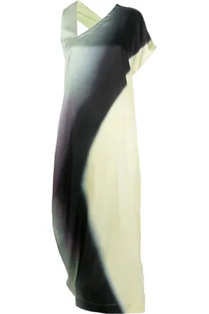 Issey Miyake Kjole, Dame, Flerfarvet, M, Uld, Asymmetrisk Tie-Dye Lang Kjole
