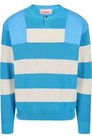 Iceberg Strik, Herre, Blå, M, Uld, Langærmet rund hals sweater med majsting og tekniske detaljer