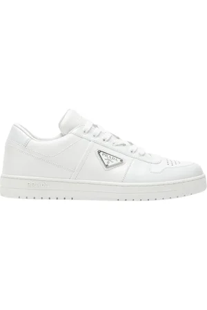 Prada Sko, Herre, Hvid, 38 EU, Læder, Hvide lædersneakers med logodetaljer
