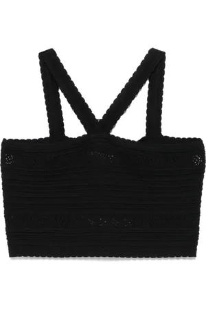 Twin-Set Top, Dame, Sort, S, Sort V-udskæring Ærmeløs Crop Top