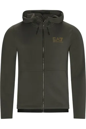 EA7 Sweathshirts & Hoodies, Herre, Grøn, XS, Uld, Hættetrøje med lynlås