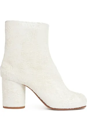Maison Margiela Sko, Dame, Hvid, 37 EU, Læder, Hvide Pearl Ruskind Laser-Cut Støvler