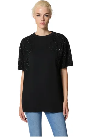 John Richmond Top, Dame, Sort, 2XS, Bomuld, Sort T-shirt med pailletdetaljer