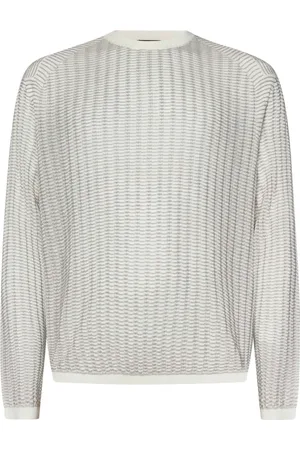 Emporio Armani Strik, Herre, , M, Uld, Hvid Bølge Mønster Crewneck Sweater
