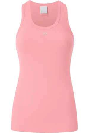Pinko Top, Dame, Lyserød, XS, Bomuld, Love Birds Ribbet Bomuld Top