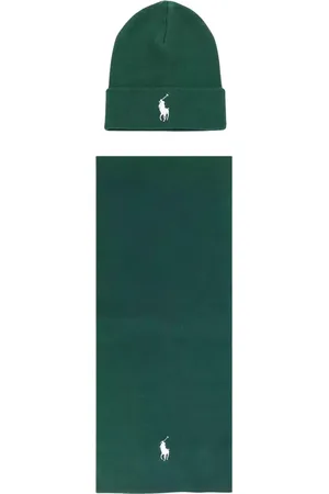 Ralph Lauren Tilbehør, Herre, Grøn, ONE SIZE, Bomuld, Grøn hat og tørklæde med logo