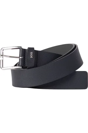 HUGO BOSS Tilbehør, Herre, Blå, 105 CM, Læder, Blåt læderbælte med all-over mikromønster