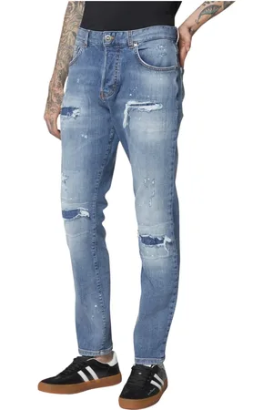 John Richmond Jeans, Herre, Blå, W33, Bomuld, Slim fit jeans med distressed effekt