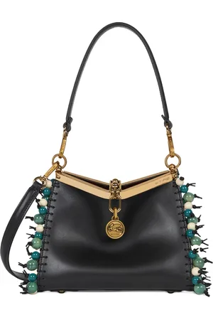 Etro Taske, Dame, Sort, ONE SIZE, Uld, Sort Skuldertaske med Elegante Marmor