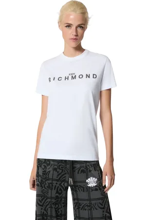 John Richmond Top, Dame, Hvid, 2XS, Bomuld, Hvid T-shirt med logo