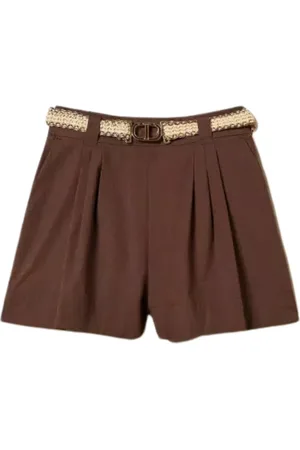 Twin-Set Shorts, Dame, Brun, XS, Bomuld, Brun Poplin Stretch Shorts med Bicolor Bælte