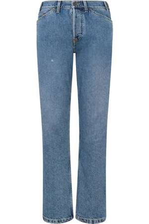 Moschino Jeans, Dame, Blå, 2XS, Denim, Logo-Patch Jeans, Skræddersyet pasform, Edgy look