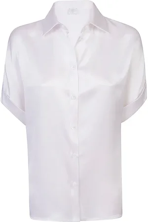 ELEVENTY Bluser & Skjorter, Dame, Hvid, 2XS, Satin, Silke kortærmet skjorte