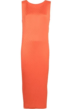 Issey Miyake Kjole, Dame, , L, Polyester, Midi Kjole med Dobbelt Plissé Effekt