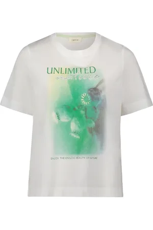 Cartoon Top, Dame, Hvid, 2XL, Uld, Printshirt med rund hals og halve ærmer
