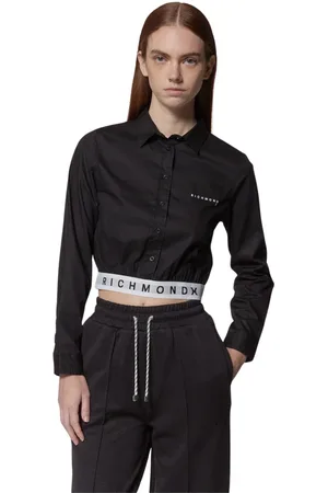 John Richmond Bluser & Skjorter, Dame, Sort, 2XS, Bomuld, Sort cropped skjorte med logo X
