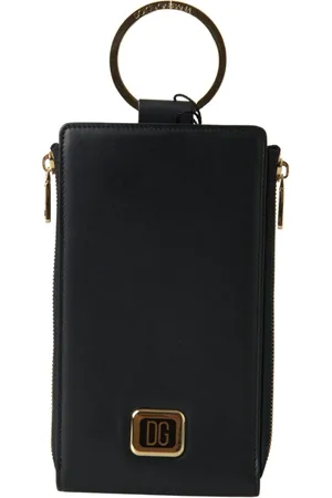 Dolce & Gabbana Tilbehør, Herre, Sort, ONE SIZE, Uld, Sort Læder Kortholder med Guld Lynlås