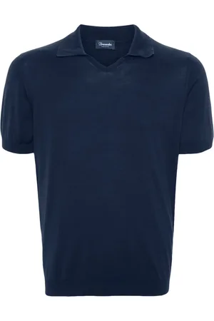 DRUMOHR Top, Herre, Blå, XL, Bomuld, Navy Polo Shirt Fin Strik