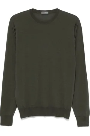 DRUMOHR Strik, Herre, Grøn, 2XL, Uld, Grøn Merinould Rund Hals Sweater